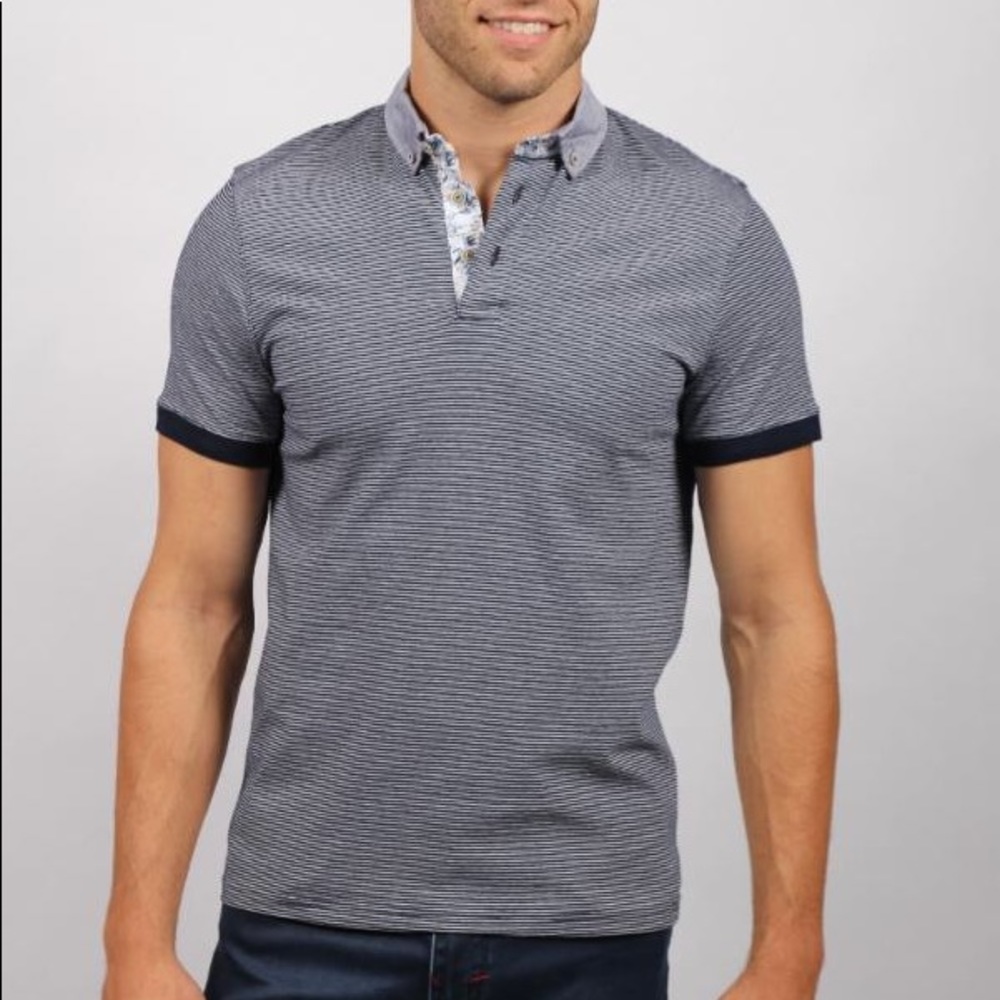 EIGHT X NAVY STRIPED POLO SHIRT